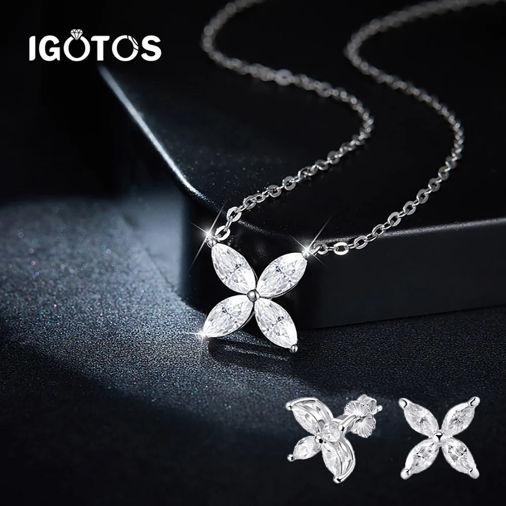 IGOTOS Butterfly Moissanite Diamond Pendant Necklace Stud Earrings 925 Sterling Silver Jewelry Sets for Women with Certificates
