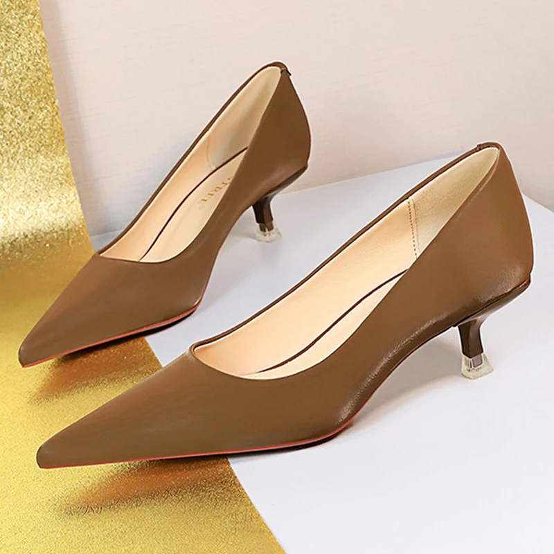 Shoes Women 4.5 Cm Heels Pointed Toe Woman Pumps Fashion Kitten Heels Large Size 34-43 Sexy Mid Heeled Female Shoes