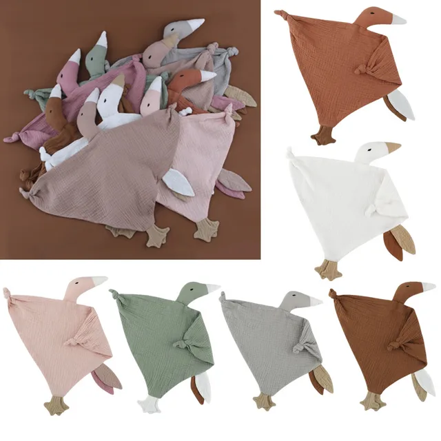 Pure Cotton Muslin Baby Bib Cute Goose Sleeping Dolls Newborn Saliva Towel Soothe Appease Towel Toddlers Burp Cloth Handkerchief 1