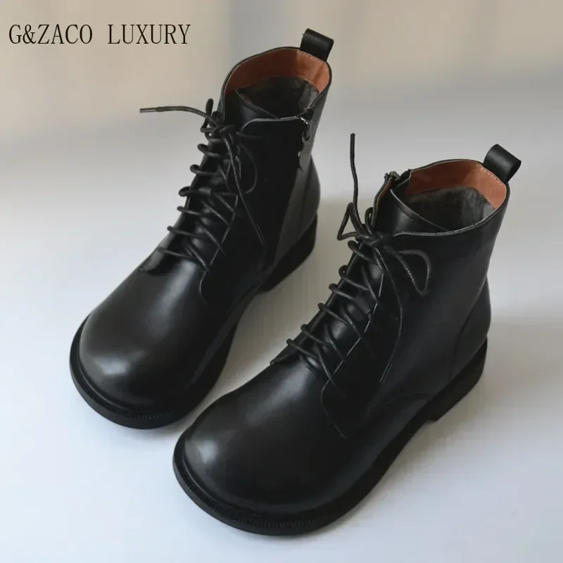 Winter Boots Wide Toe Women's Shoes Natural Wool Genuine Leather Long Noses Knight Boots
