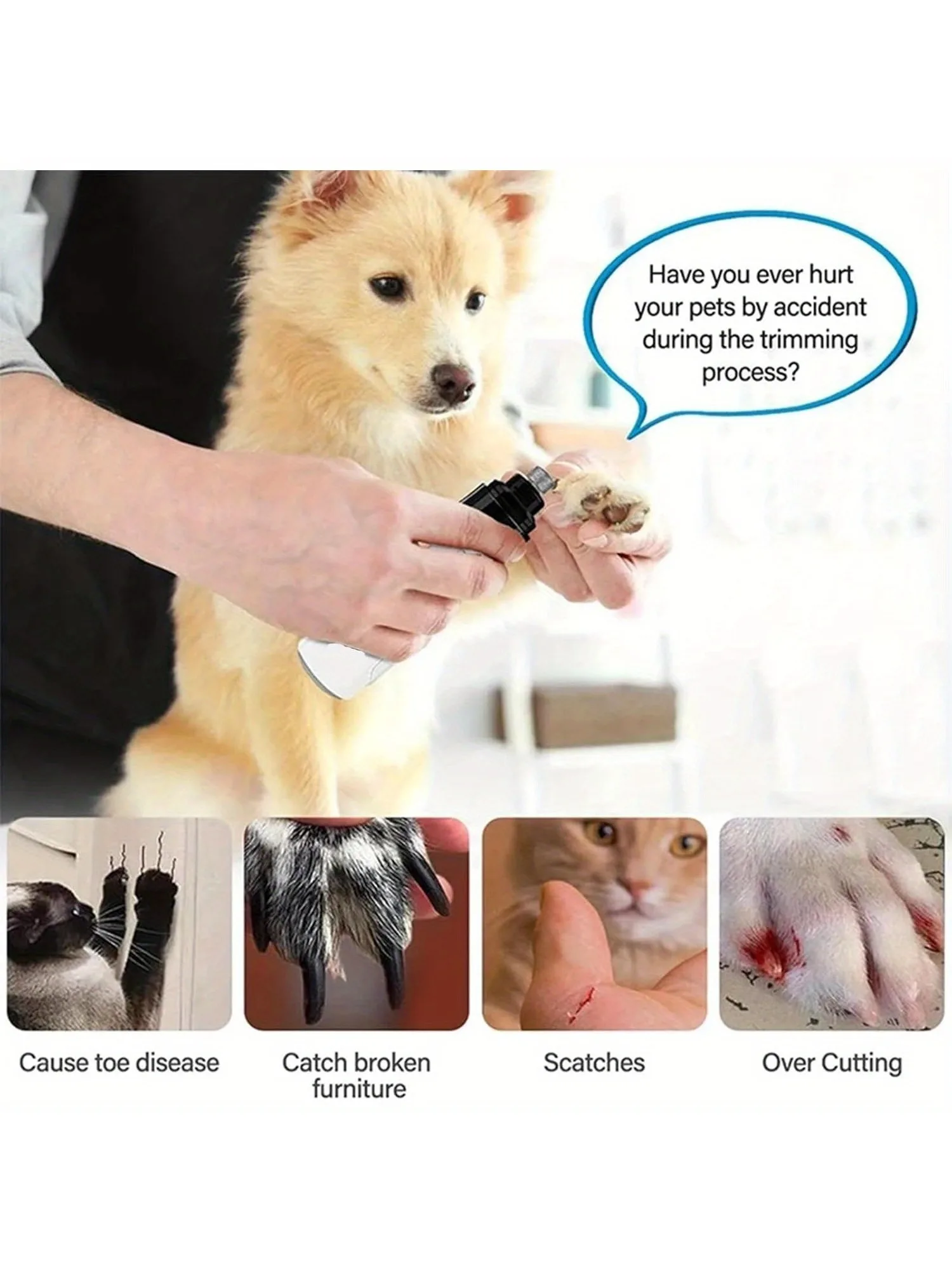 Dog Nail Grinder-Dog Nail Grinder with 3 Grinding Ports-Silent Rechargeable Electric Trimmer for Small to Large Dogs
