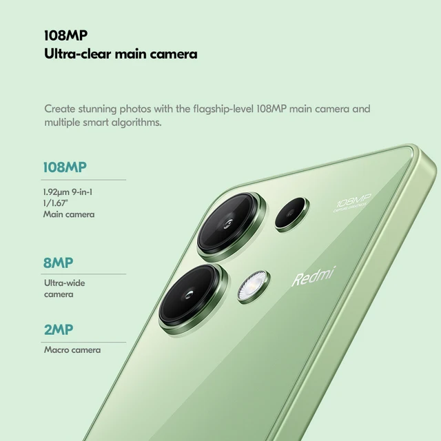 Global Version Xiaomi Redmi Note 13 4G 128GB/256GB Mobile Phone 108MP Main Camera 120Hz AMOLED Snapdragon 685 33W Fast Charging 3
