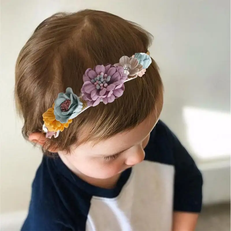 Vintage Flower Headband Baby Girls Headwraps Elastic Hair Bands Artificial Flower Baby Headband Newborn Photography Props