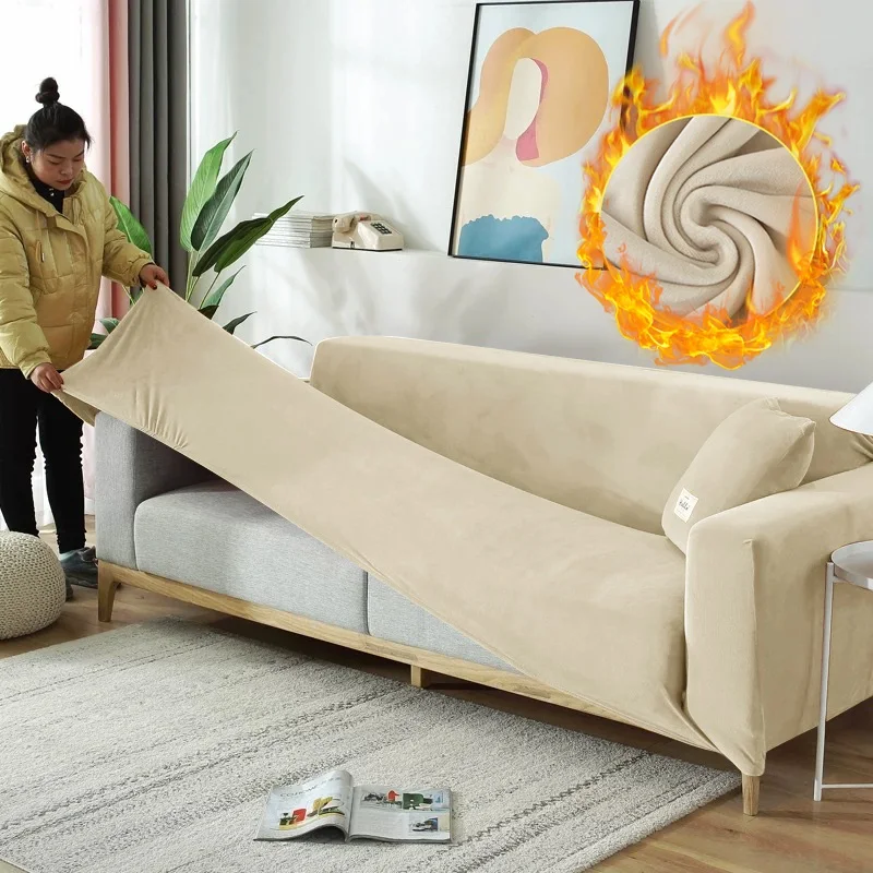 Solid Color Elastic Velvet Sofa Cover For Living Room All Inclusive