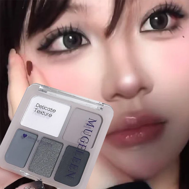 5-Color Punk Smokey Eyeshadow Palette Silvery Black Matte Shimmer Nude Pink Eye Shadow Lasting Halloween Eye Makeup Cosmetics