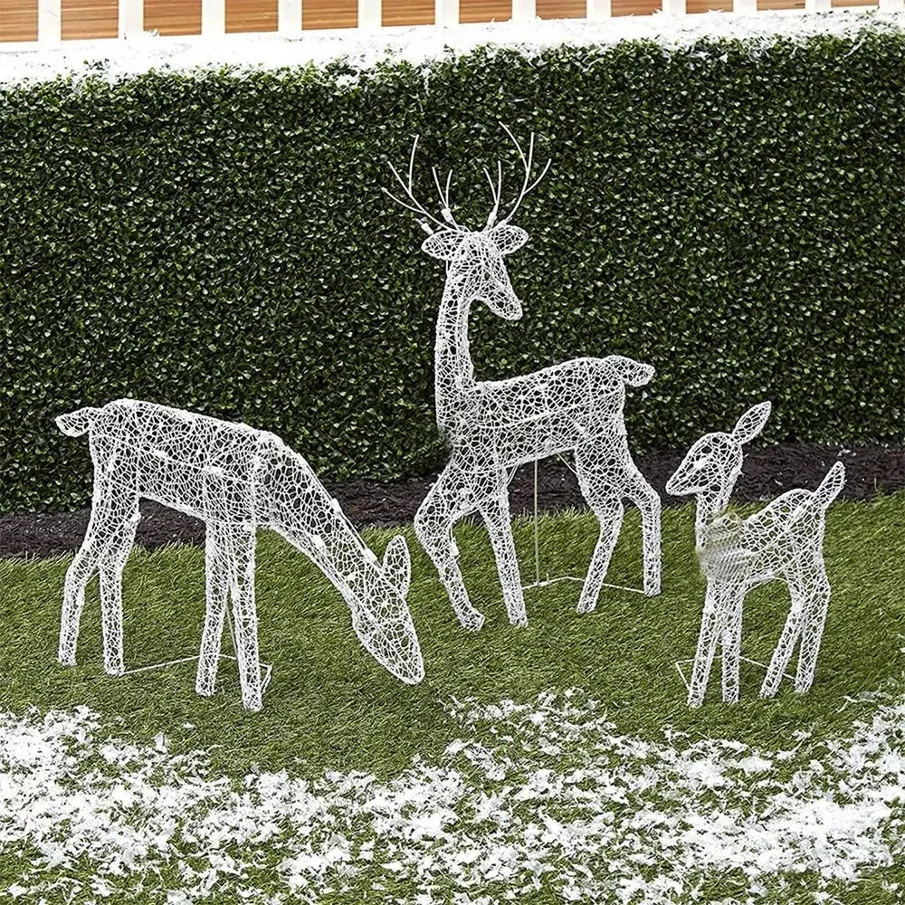 

3pcs Handcraft Iron Art Elk Deer Christmas Garden Decor&LED Light Glowing Glitter Reindeer Xmas Home Outdoor Yard Ornament Decor