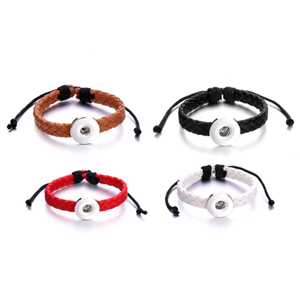 12pcs Snap Button Jewelry Bracelets 18mm Snap Button Leather Woven Bracelet  Women Men