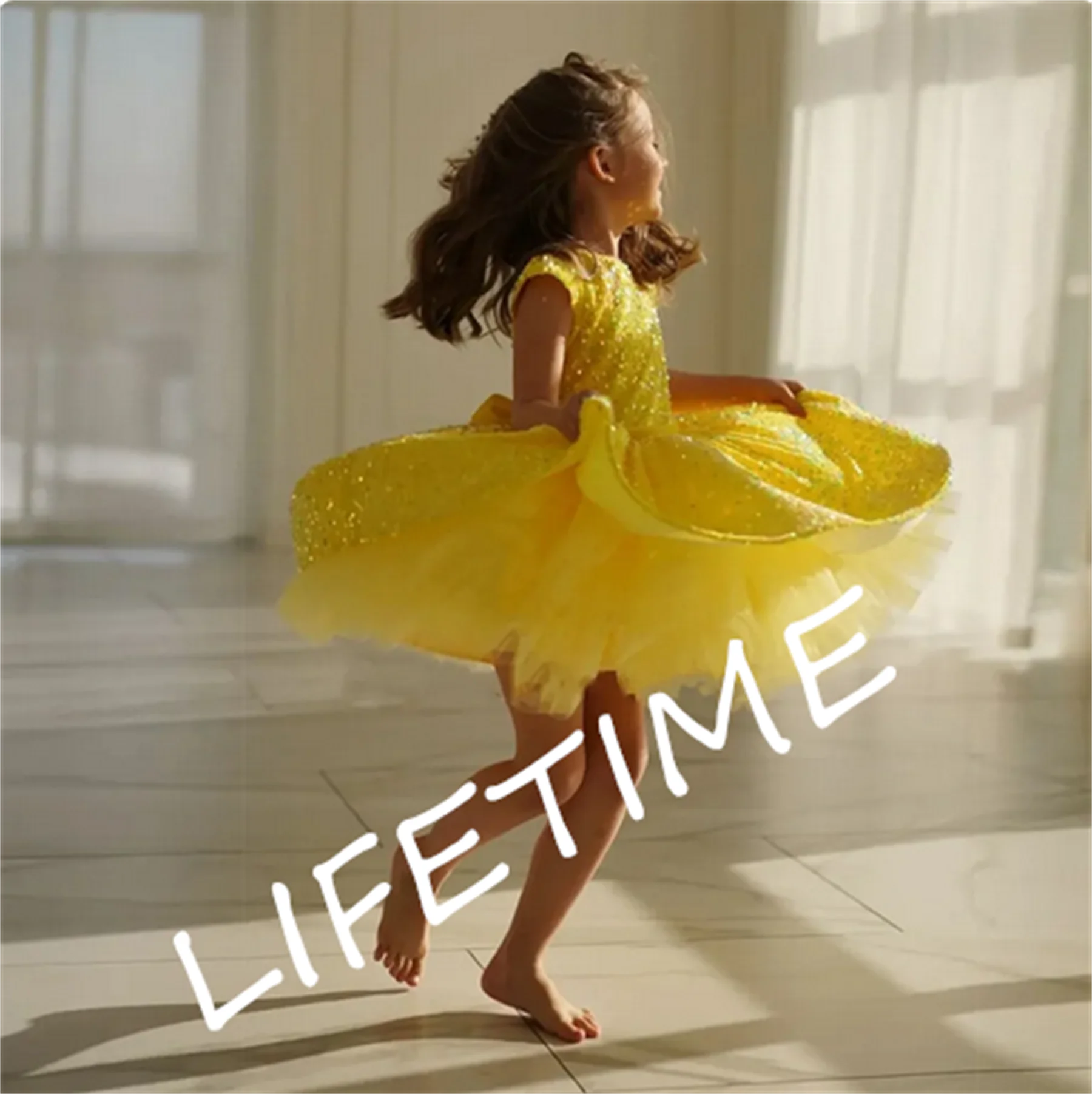 

Модное ТРАПЕЦИЕВИДНОЕ ПЛАТЬЕ длиной до колена для девочек, детское платье с блестками, 2023, платье ручной работы с молнией на спине