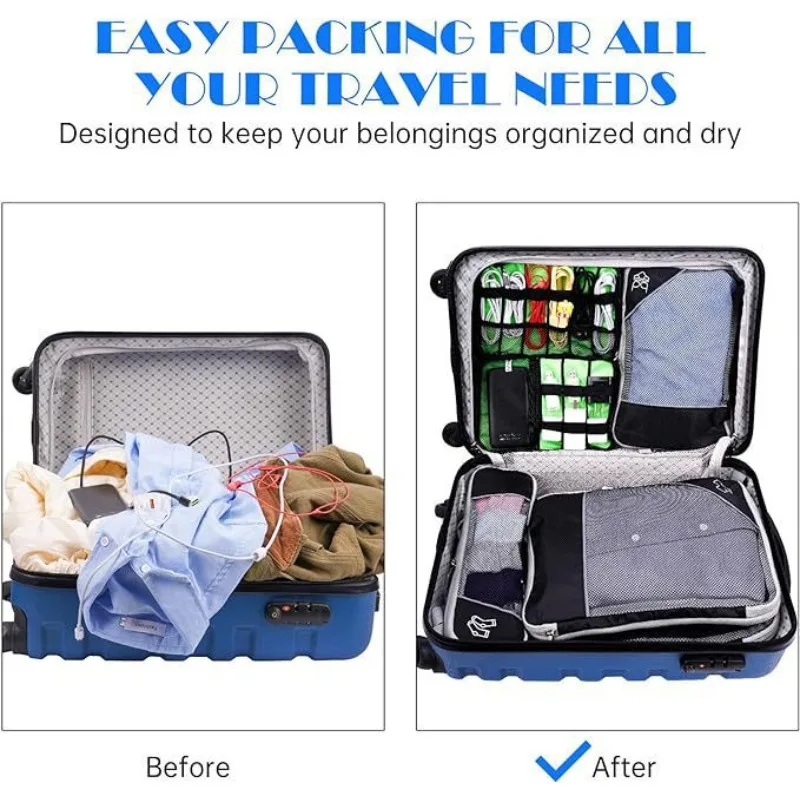 5PCS Travel Compressed Packing Cubes Storage Organizer Set With Shoe Bag Mesh Visual Luggage Portable Lightweight Suitcase Bag 3