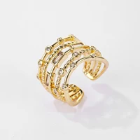 Nwe 18 K Gold Plated Sun Rings for Women Natural Stone Inlaid in Hollow Metal Texture Ring Trendy Jewelry 6