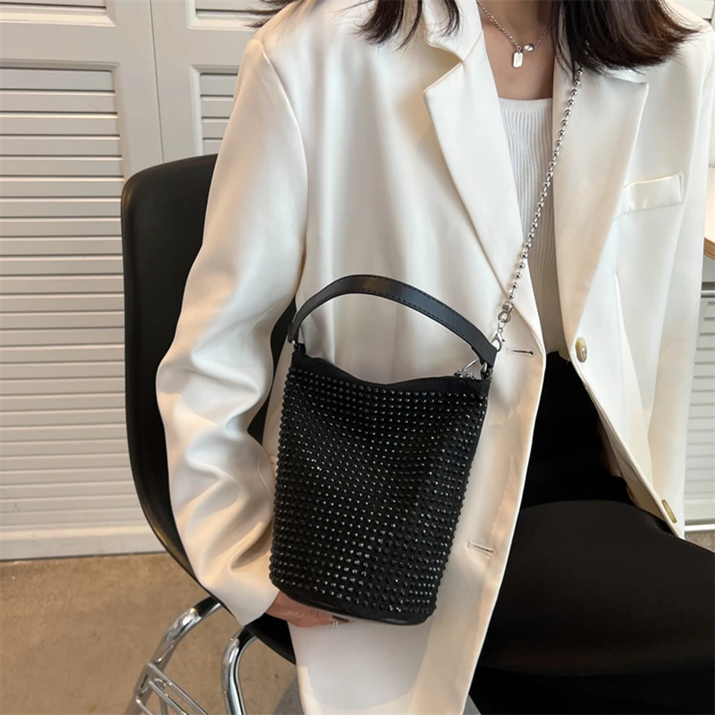 Luxury Diamonds Basket Bag For Women Large Caapcity Handbag Totes Rhinestone Shoulder Crossbody Bag Shopping Party Bucket Purse