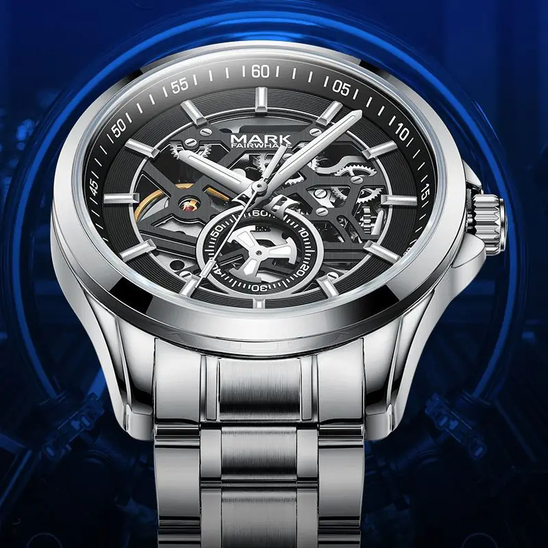 FAIRWHALE 6011 Automatic Movement Men Watch Tourbillon Hollow Dial Stainless Steel Waterproof Mechanical Watch Man