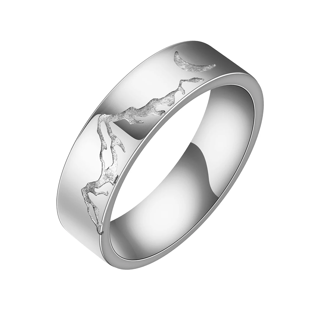 Kinitial Stainless Steel Mountain Range Crescent Moon Thumb Stacking Ring For Women Men Charm Jewelry Gift