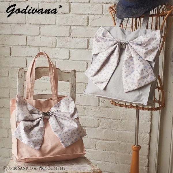 

Japanese Style Cartoon Print Big Bow Casual Canvas Shoulder Bags Sweet Women's Large Capacity Bags Outside Shopping Bags
