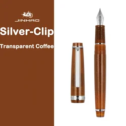 Luxury Silver Clip Fountain Pen - Elegant Extra Fine Nib Writing Instrument - F (S - Transparent Coffee)