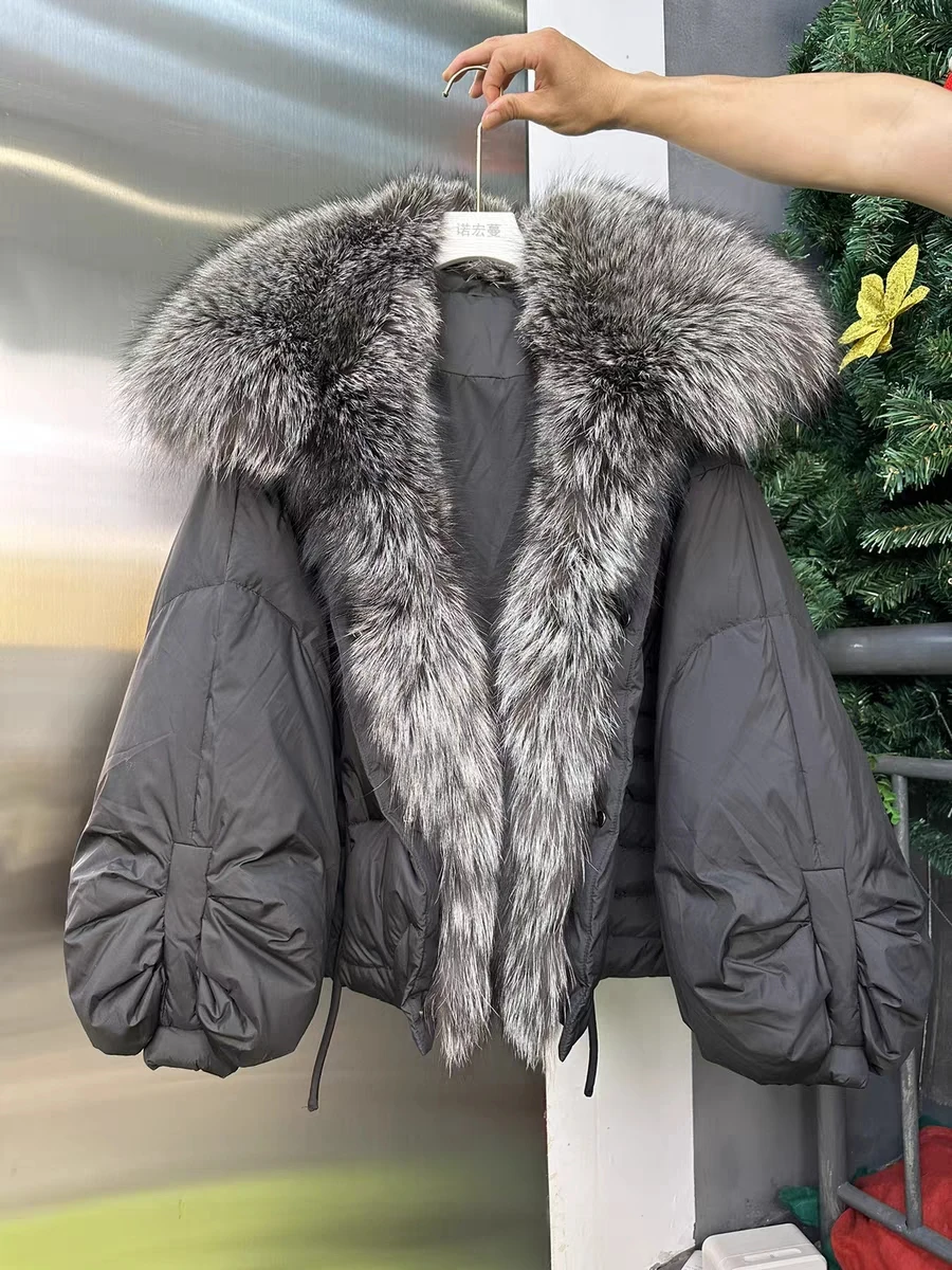 

Hot Sale 2023 Winter New Women's High-End Fox Fur Real Fur Collar Loose Fashion Short Overcoat 90% White Goose Down Down Jacket