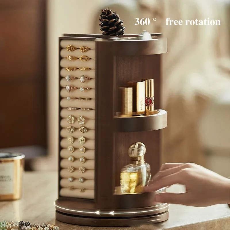 Luxury Retro Jewelry Box Wood Rotating Jewelry Storage Box Vertical Organizer Multi Functional Surprise Gift for Women Packaging - Image 3
