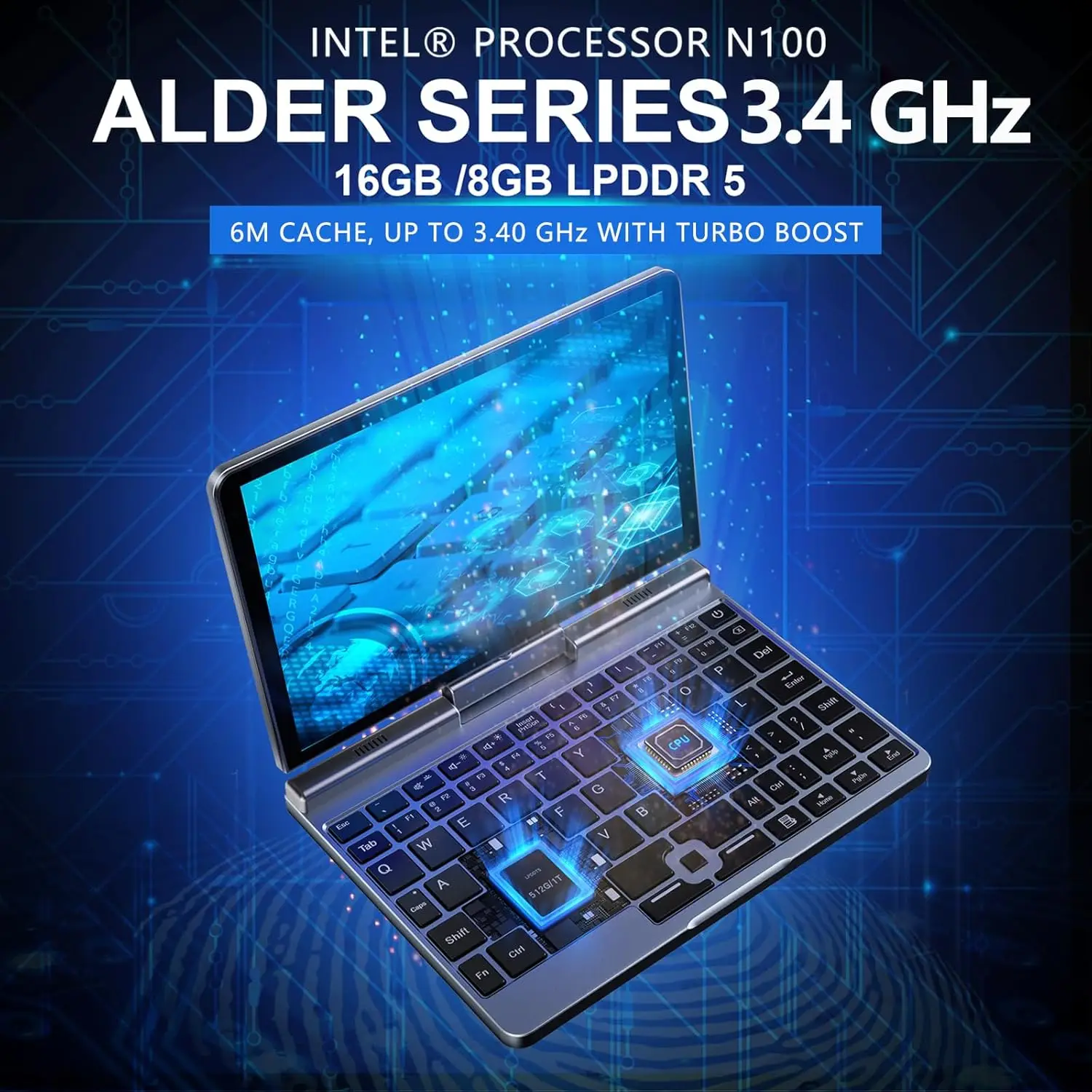 Mini laptop da 8 pollici Windows 11 Micro notebook touch screen portatile N150 12 GB + 1 TB IPS Netbook Win 11 Pro Mini PC Micro Co - immagine 4