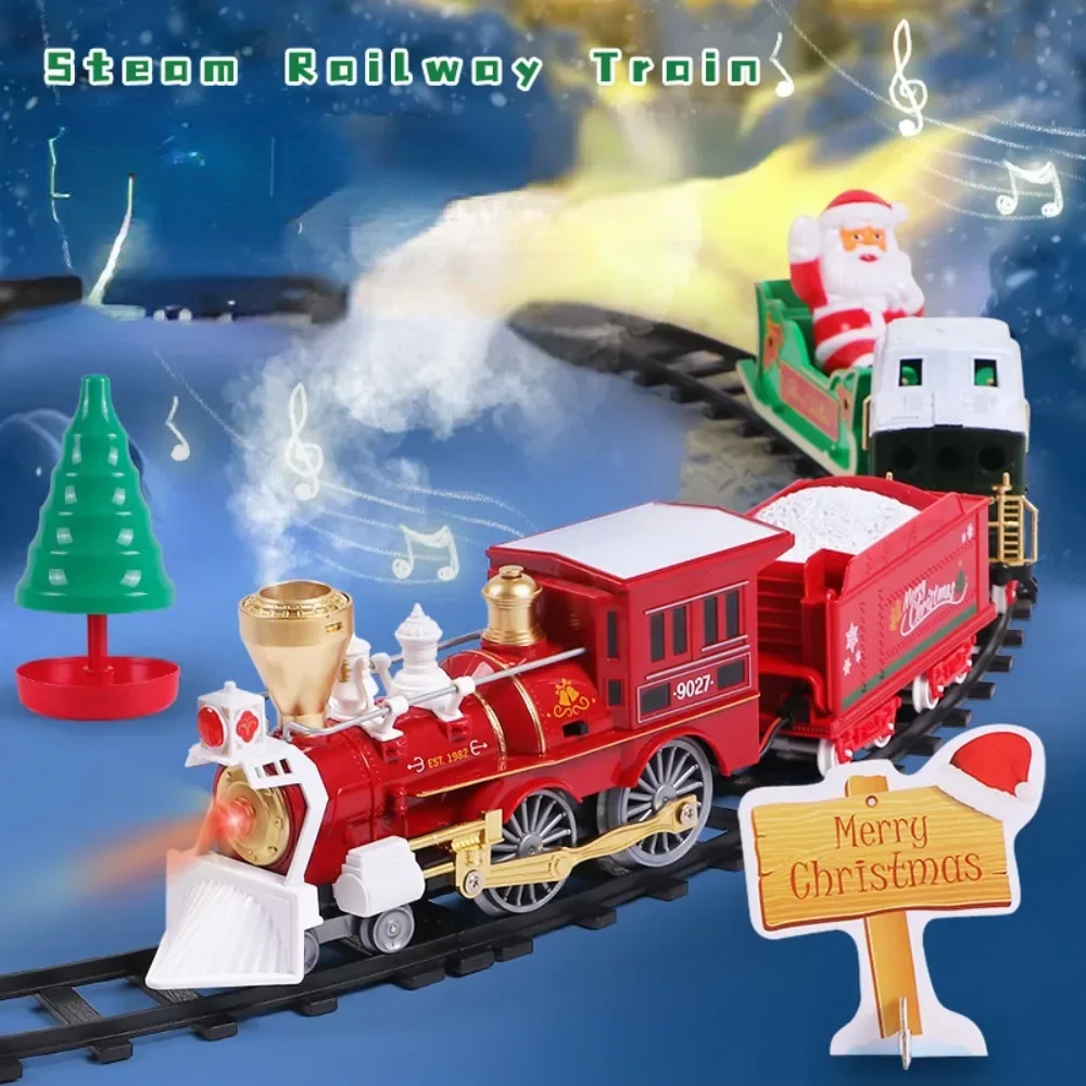 Simulate Christmas Vintage Steam Smoking Little Train High-speed Rail Electric Rail Car Model Children's Toy Gift