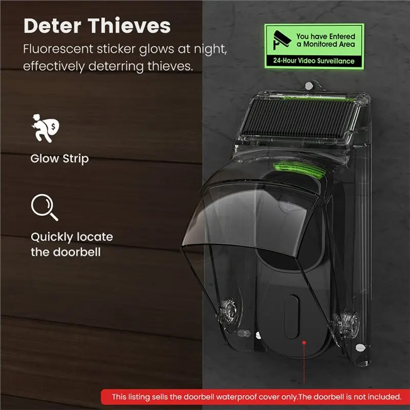 【SURPISE】태양광 무선 초인종 커버(소리 방지 기능 포함) 방수 투명 초인종 버튼 보호기 링 버튼 레인 코브