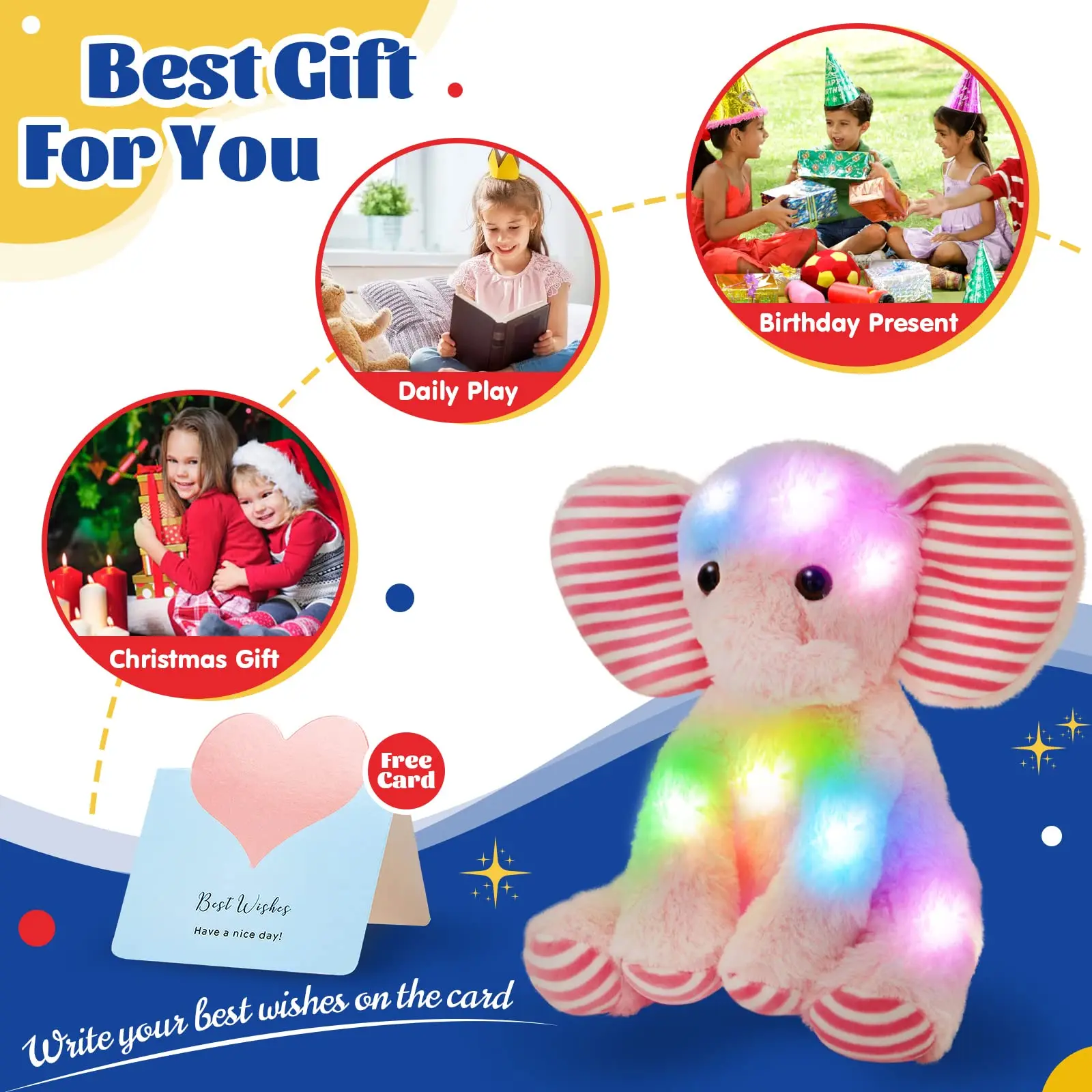 25cm Pink Elephant Luminous Plush Toys Birthday Gifts LED Light Glow Stuffed Animals for Girls Kids Sleeping Toy Pillow plush toy