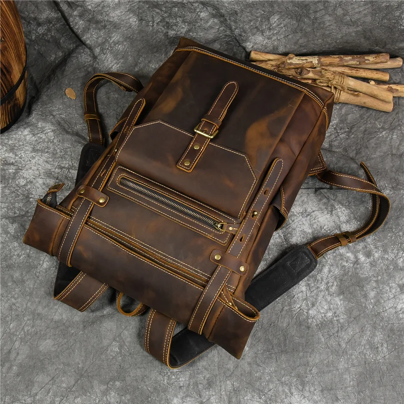 Leather College Backpack For Men