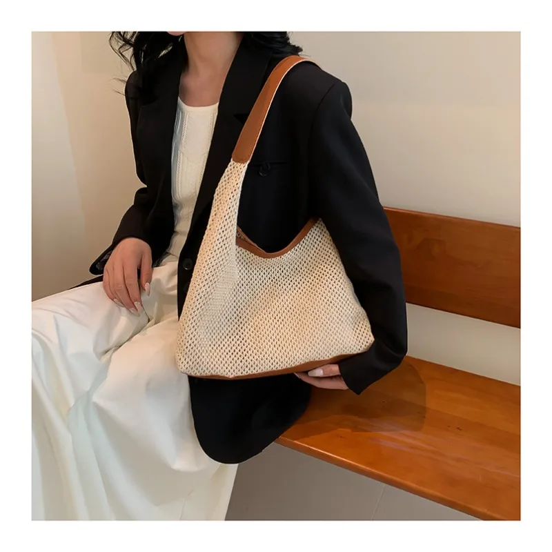Cross Border Women's Bag 2024 New Grass Woven Mother and Child Shoulder Bag Spring Tour Style Single Shoulder Bag