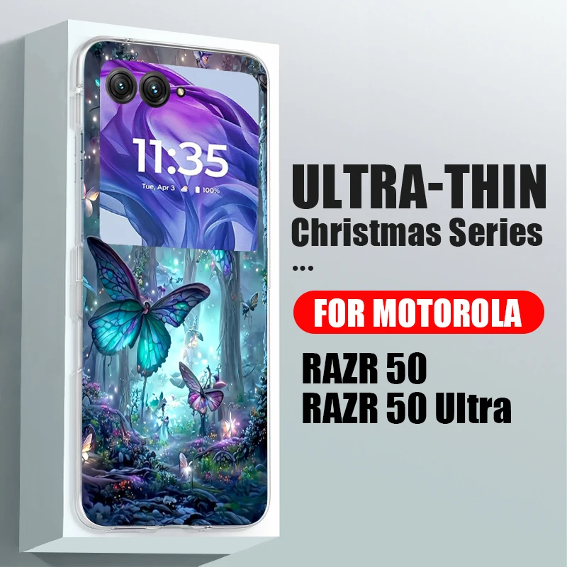Blue Butterfly Patterned Shockproof Folding Phone Case - Hard Clear PC Cover