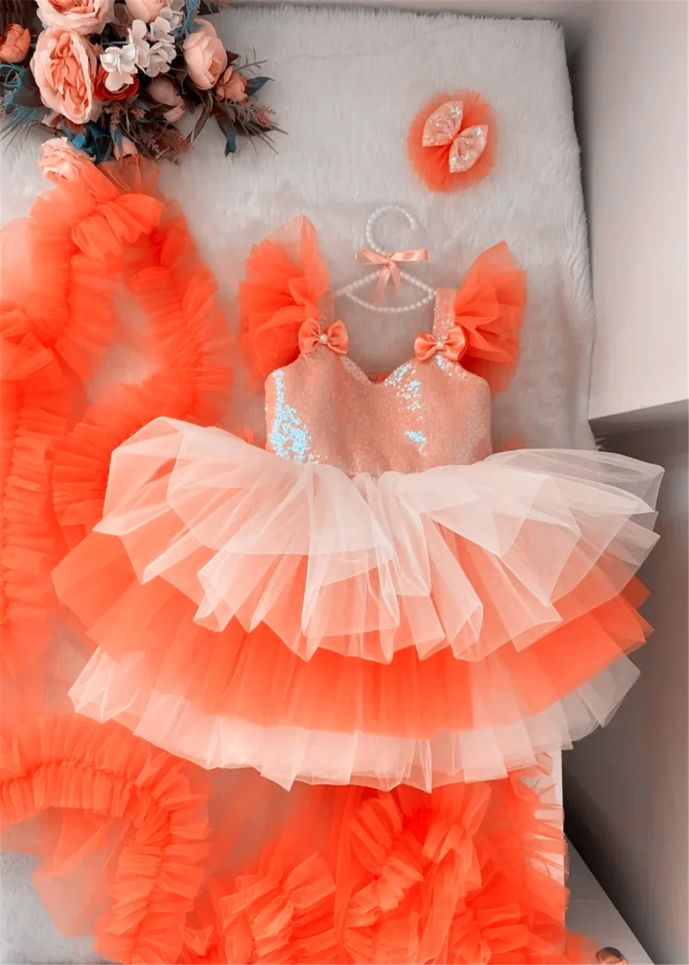 Tulle Dress Orange Colour Dress For Baby Girl Flower Girl Dress