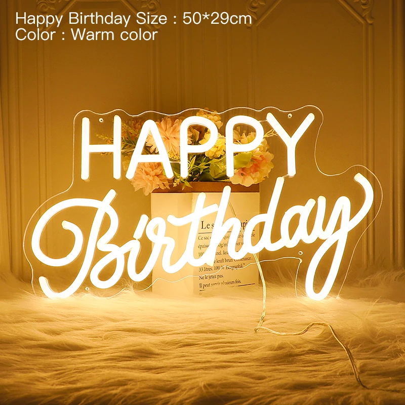 

Birthday Happy Party Decor 50*29cm Neon Sign Led for Birthday Neon Light USB Powered Acrylic White Custom Sign Lights Home Decor