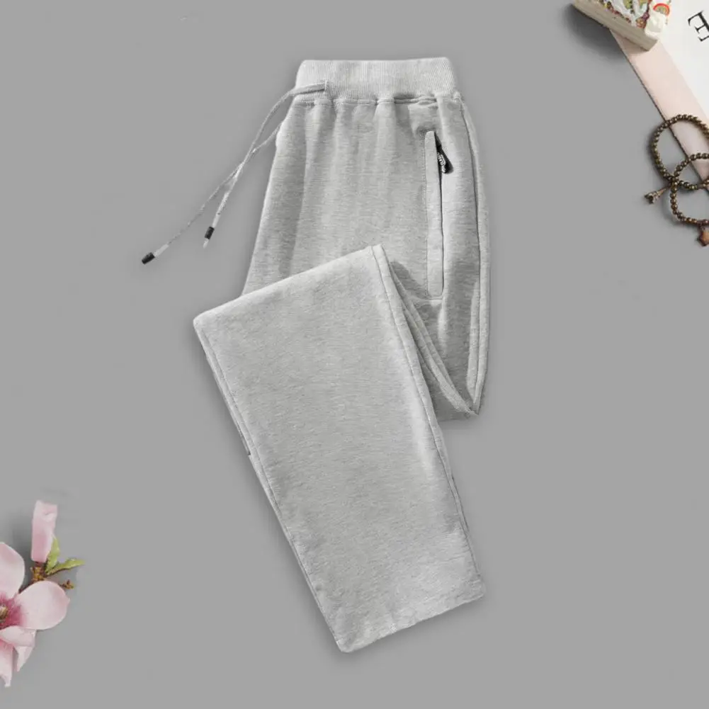 

Breathable Men Trousers Breathable Sports Trousers with Elastic Waist Zipper Pockets Drawstring Soft Wear-resistant Men's Pants
