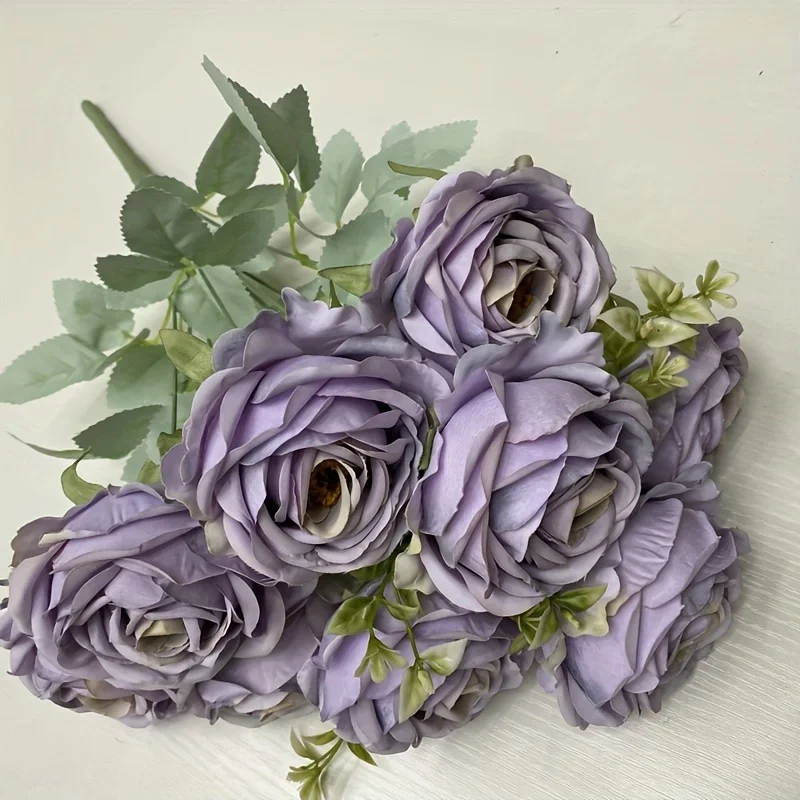 Elegant 9-Head Rose Bouquet for Wedding Decor or Photography Props