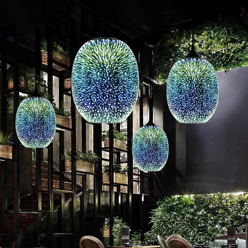 

Modern 3D Colorful Romantic Starry Sky Hanging Glass Shade Pendant Lamp Light Fixtures for Bedroom Restaurant Living Room Decor
