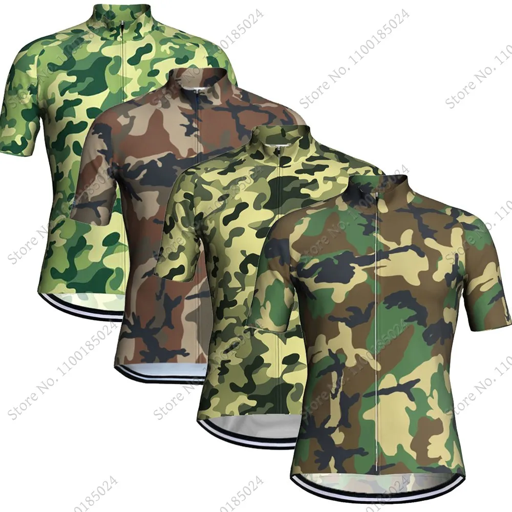 Hommes Camo Cyclisme Jersey À Manches Courtes Chemise Vélo De Montagne Vélo Vêtements De Sport Vêtements Militaires