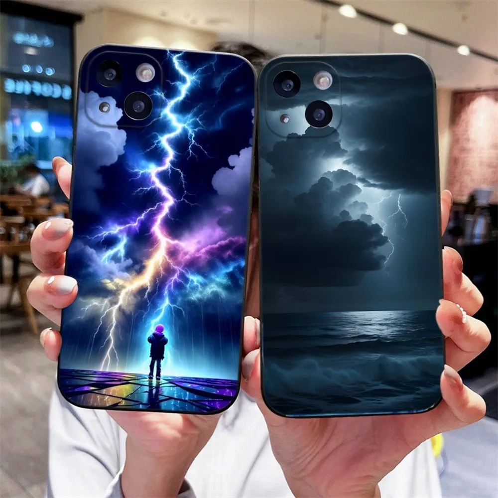 Custodia Per Telefono Thunder Lightning Per Iphone 14,13,12 Mini 11 Pro Xr,X,Xs,Max 6S,7,8 Plus Cover In Silicone Soft Black
