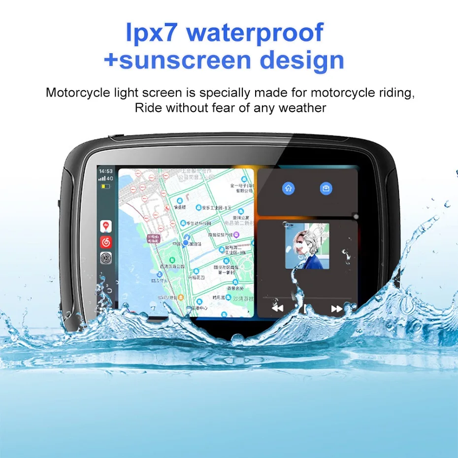 IPX7 Waterproof Motorcycle Multimedia Player GPS Navigation 5inch Display Screen Wireless Apple Carplay Android Auto WiFi USB BT