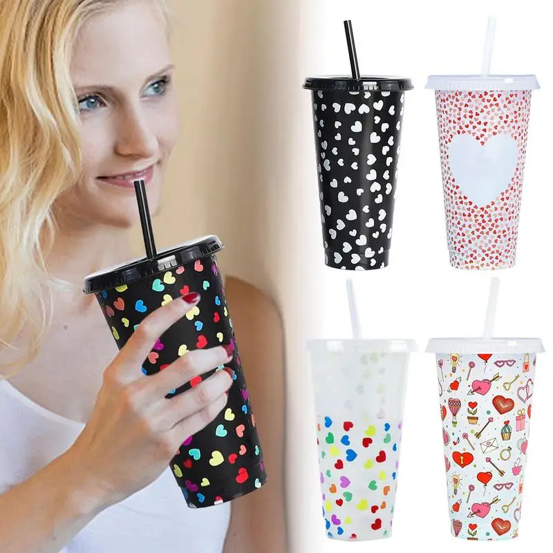 

Color Changing Cups Portable Coffee Cups Reusable Tea Mugs Multifunctional Cold Drink Cups With Lid And Straw Home Accessories