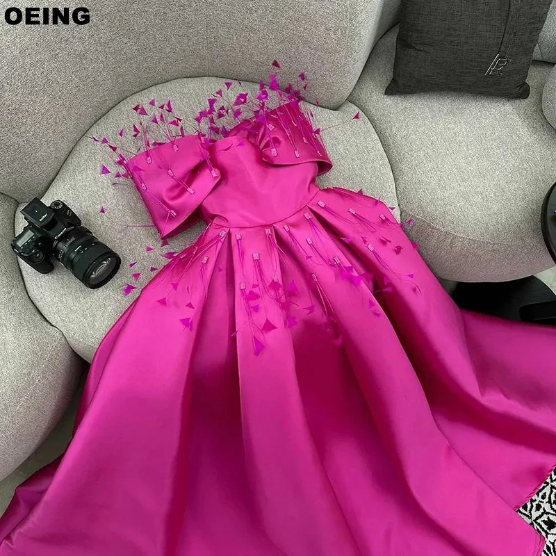 

OEING Hot Pink A-Line Evening Dresses Exquisite Strapless Floor Length Prom Dress Formal Occasion Gowns Vestidos De Novia