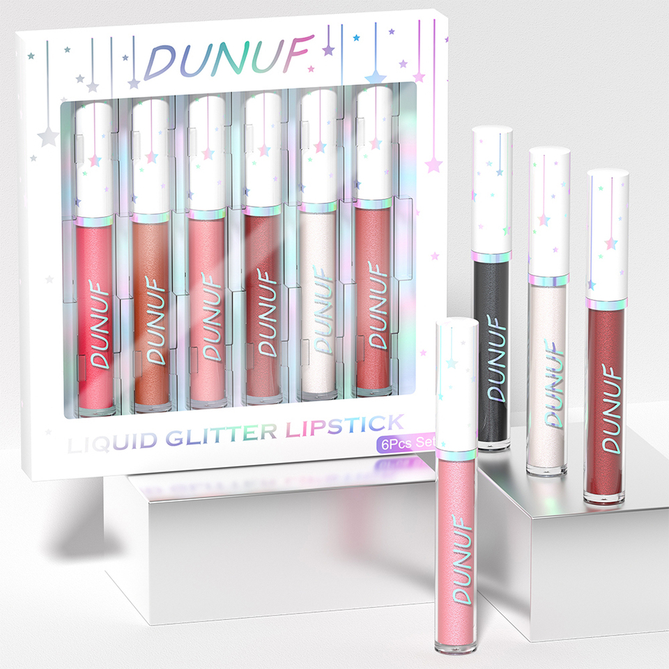 Dunuf 6-Piece Long-Lasting Waterproof Lipstick Set, Shimmer Finish, Perfect for All-Day Wear, Ideal Gift for Women & Girls