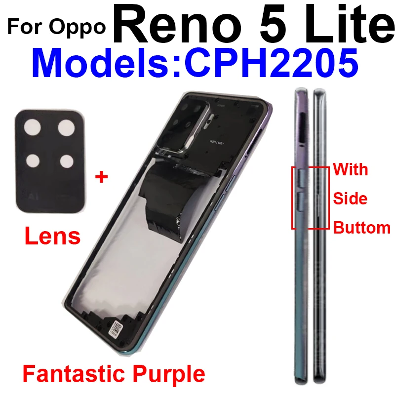 OPPO Reno 5 Lite용 미들 프레임 하우징 커버, 후면 커버, 배터리 도어 하우징, 렌즈 교체 부품 포함