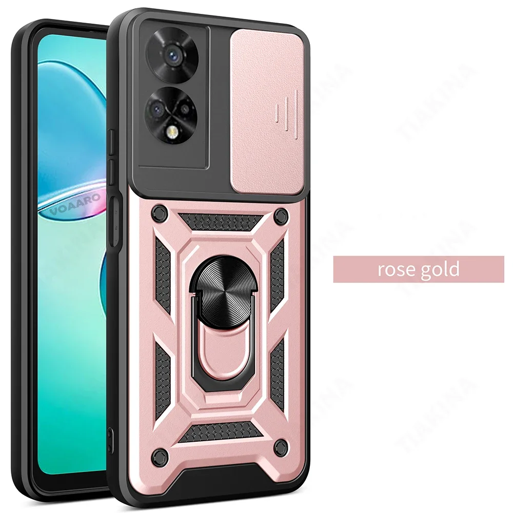 Protective Armor Case Cover with Slide Lens Camera Protection and Magnetic Ring Stand Holder