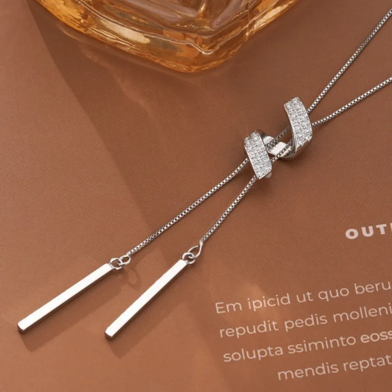 Silver Color Long Tassel Threaded Pendant Necklace for Women Simple Fashion Clavicle Chain Party Jewelry Accessory Gifts