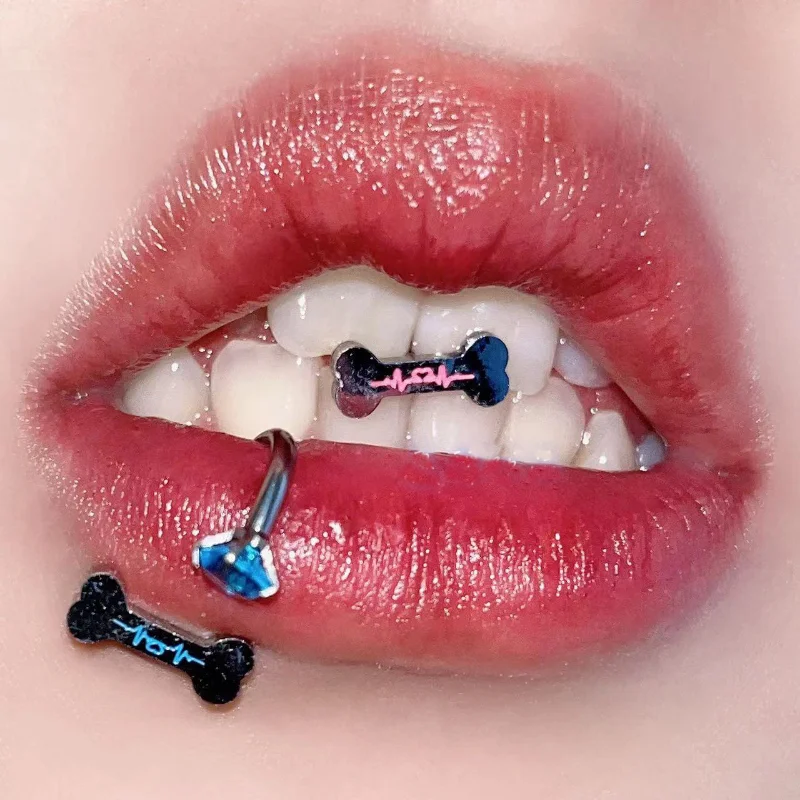 1PC CZ Stainless Steel Lip Ring Vertical Labret Piercing Bone