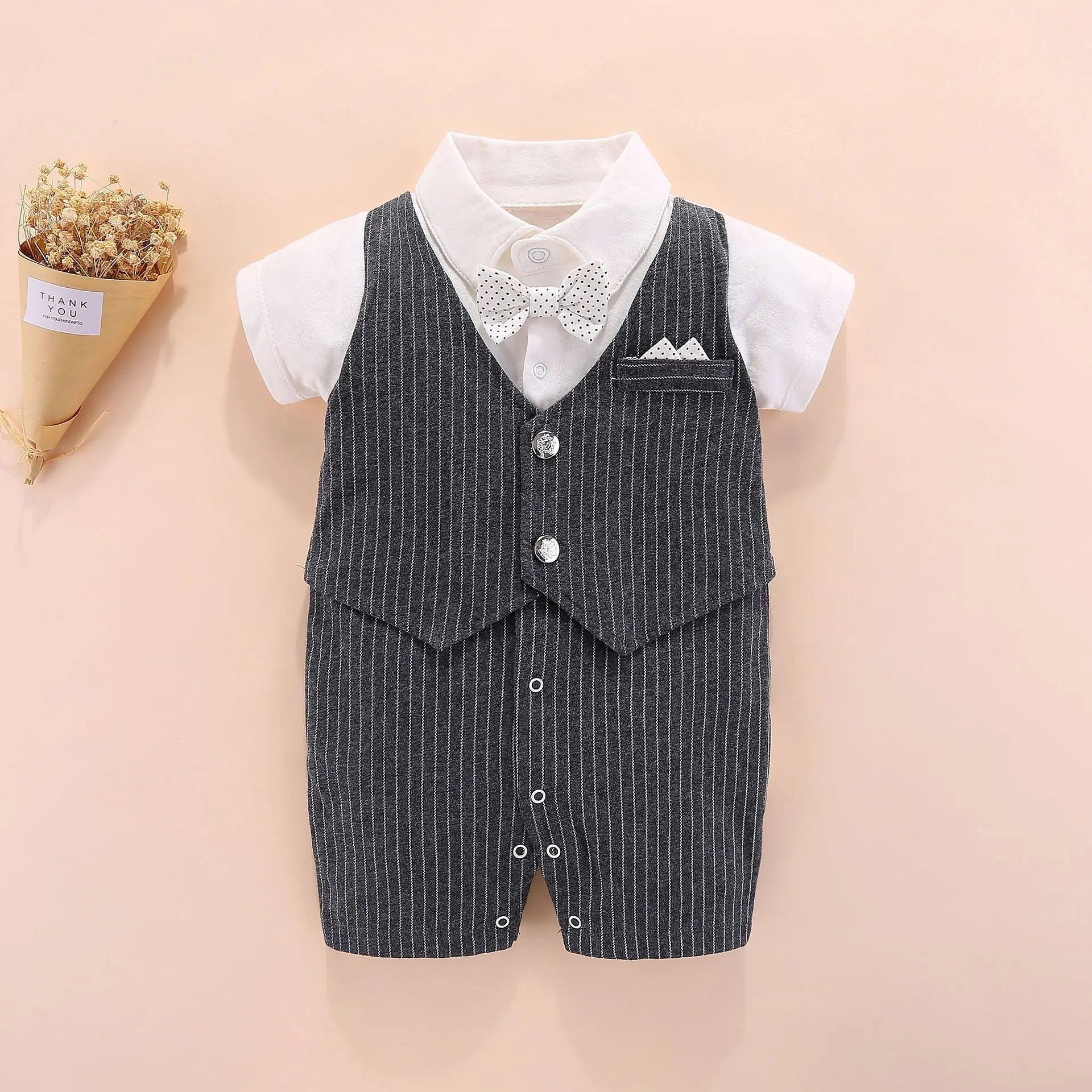 

Newborn Baby Rompers Striped Boys Romper Birthday Party Gentleman Clothes Toddler Jumpsuit Costume 0-3Y