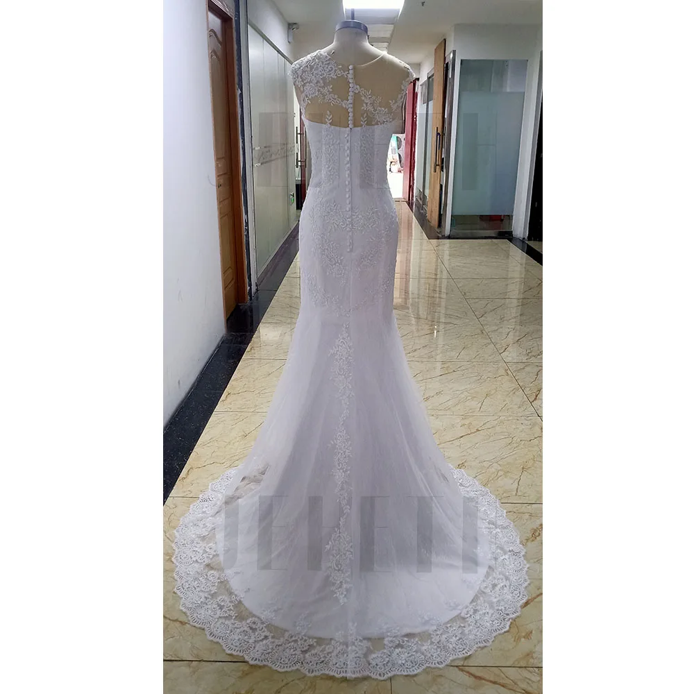 second hand wedding dresses JEHETH Sexy Lace Appliques Tulle Mermaid Boho Wedding Dresses for Women Bride Gowns sirena 2022 with Button vestidos de novia modest wedding dresses