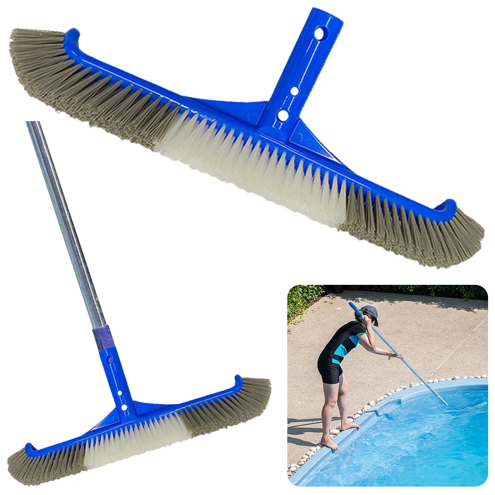 17 Inch Swimming Pool Scrub Brushes with Curved Ends Heavy Duty Pool Brush Head Cleaning Brush Head for Cleaning Pool Walls