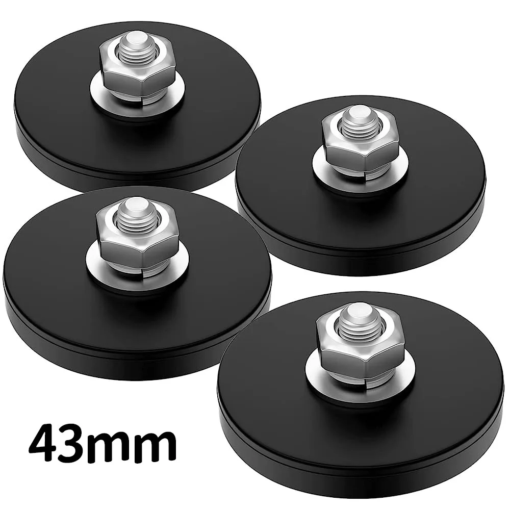 1-4Pcs 43x6 Strong Rubber Coated Magnet Neodymium Magnet Mount Base Suction Cup With M6 Threaded Stud Scratch-Resistant Car Lamp