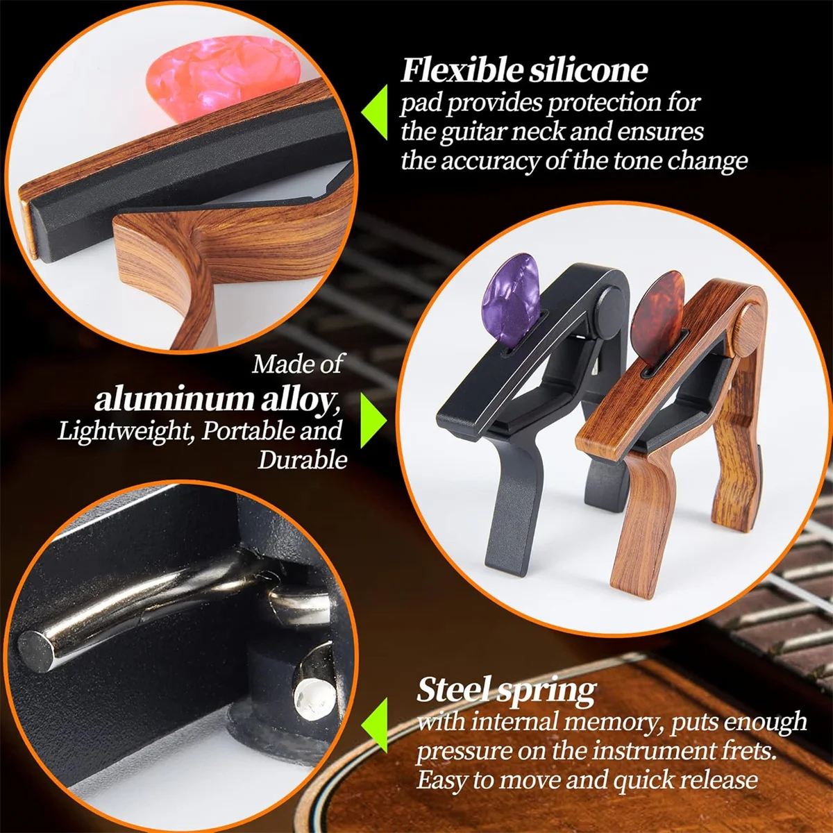 Miwayer Hochwertiger Gitarren-Kapodaster aus Aluminiumlegierung für 6-saitige Gitarre, legiertes Metall, universeller Multifunktions-Kapodaster – Detail 11