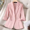 NAVIU Ladies Women Blazer Spring New Professional Half Sleeve Jacket Solid Color Simple Party Coat Blue Black Yellow Pink 5