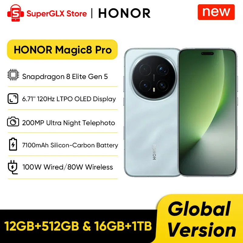 Original New HONOR Magic8 Pro Global Version Snapdragon 8 Elite